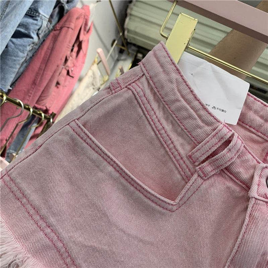 Fringed Frayed Denim Shorts Women Summer Thin High-waisted Wide-leg Pants - Mubimart