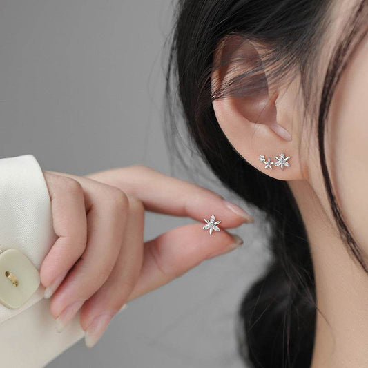 925 Silver Flower Stud Earrings Women - Mubimart