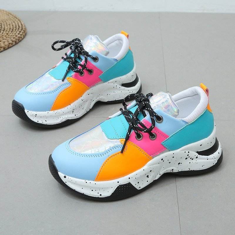 Leopard Print Sneakers Women Lace Up Walking Running Sports Shoes - Mubimart