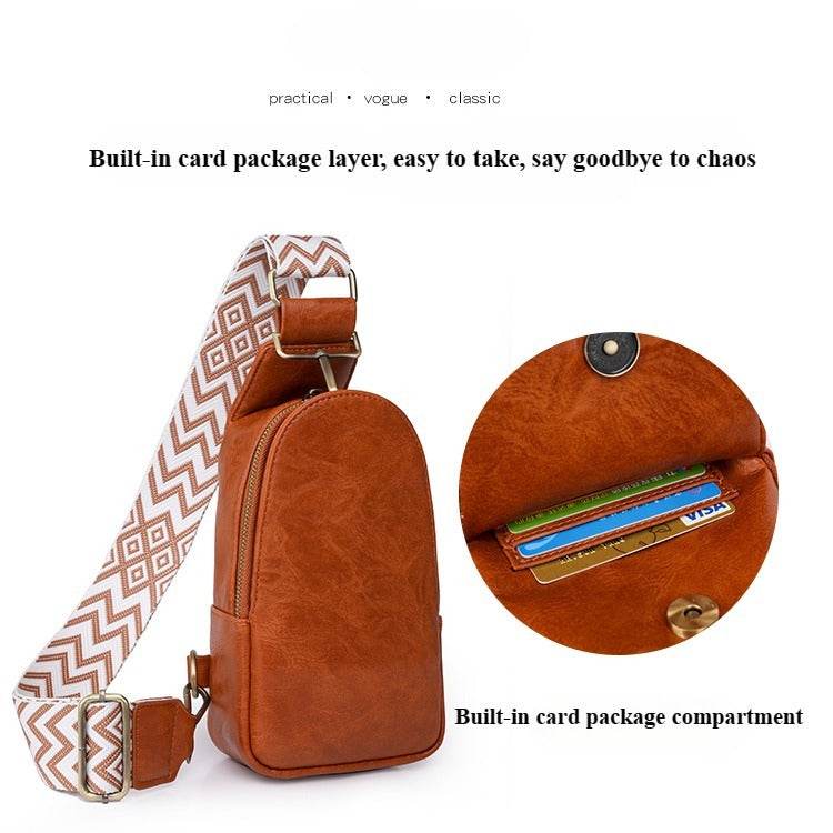 Women Chest Bag Sling Bag, Guitar Strap Small Crossbody PU Leather Satchel Daypack - Mubimart