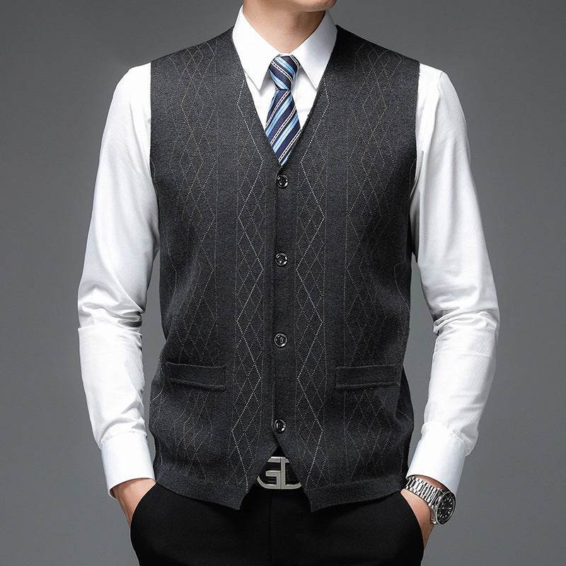 Men's Casual Buckle Knitted Sweater Vest - Mubimart