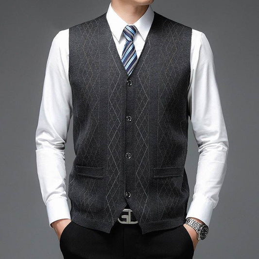 Men's Casual Buckle Knitted Sweater Vest - Mubimart