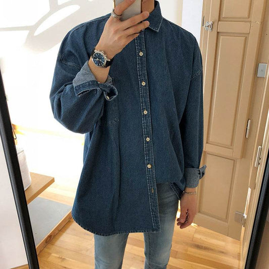 Mens Fashion Loose Denim Shirt Jacket - Mubimart
