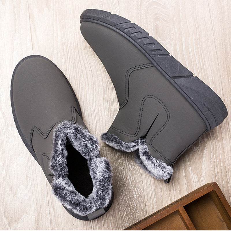 Winter Snow Boots Men V Cutout Shoes With Plush Ankle Boots - Mubimart