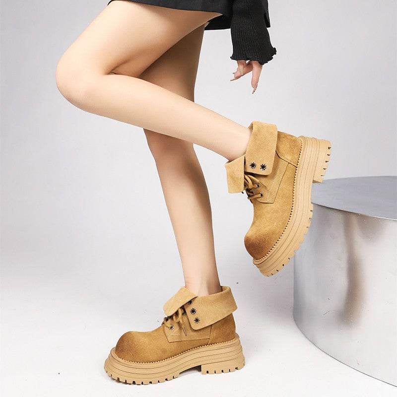 Distressed Thick Bottom Mid-calf Vintage Martin Boots - Mubimart