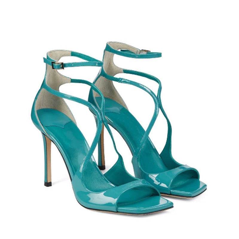 Square Toe Peep Toe Cross Strap Stiletto Heels - Mubimart