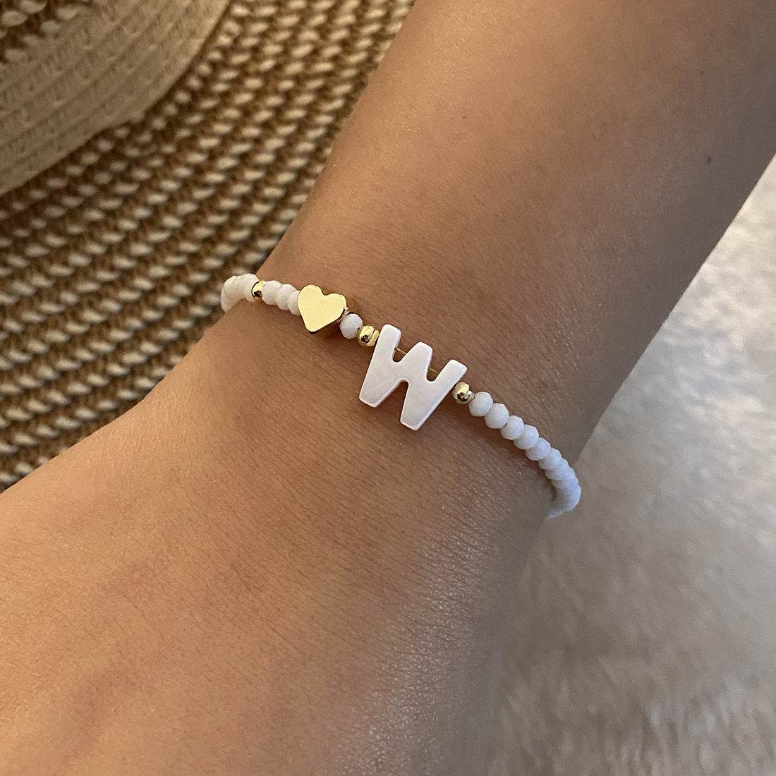 26 Letters White Shell Beaded Bracelet Women Metal Love Design Bracelet Jewelry - Mubimart
