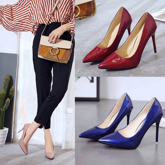 Patent Leather Shallow Mouth Work Shoes Fairy Style Stiletto Shoes - Mubimart