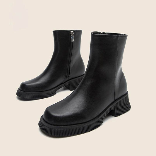 Round Toe Mid Boots Chimney Booties - Mubimart