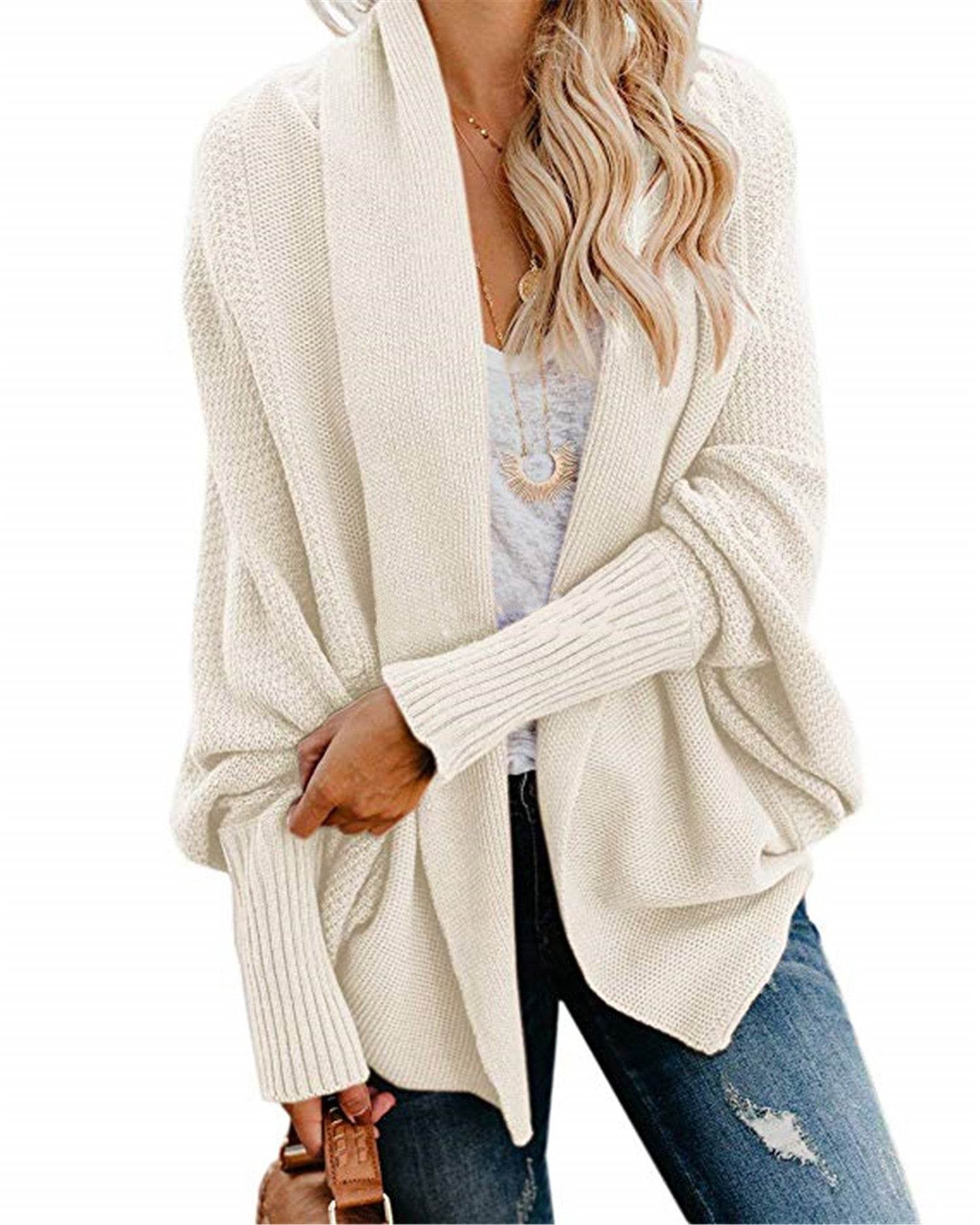 Bat Ssleeve Plus Size Knitted Cardigan Sweater - Mubimart
