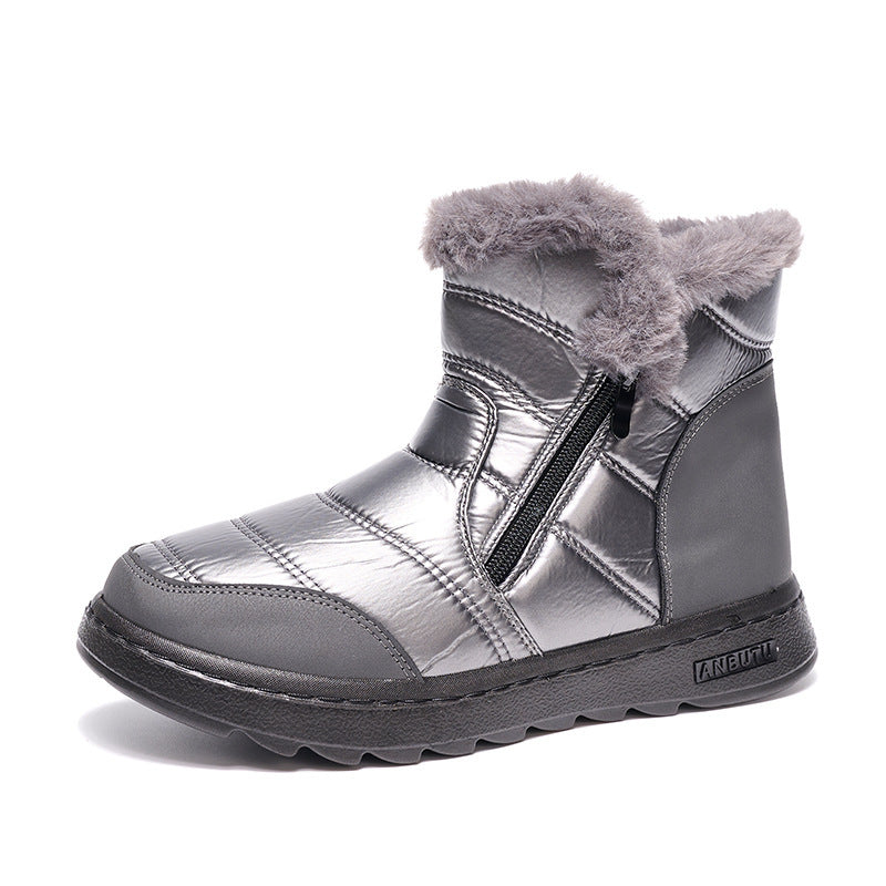 Winter-Schneestiefel aus dickem Plüsch mit seitlichem Reißverschluss, hohe Plateausohle, warme Baumwollschuhe, Damen, wasserdicht, Fleece-Wanderstiefel