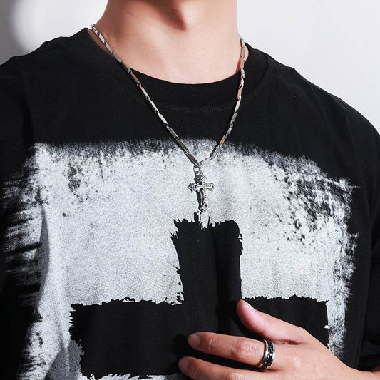 Mens Fashion Cross Pendant Necklace With Diamonds - Mubimart