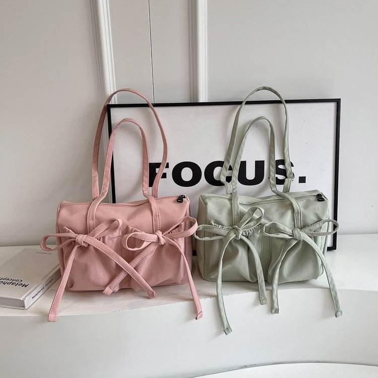 Bow Zipper Tote Large Capacity Shoulder Bag Women - Mubimart