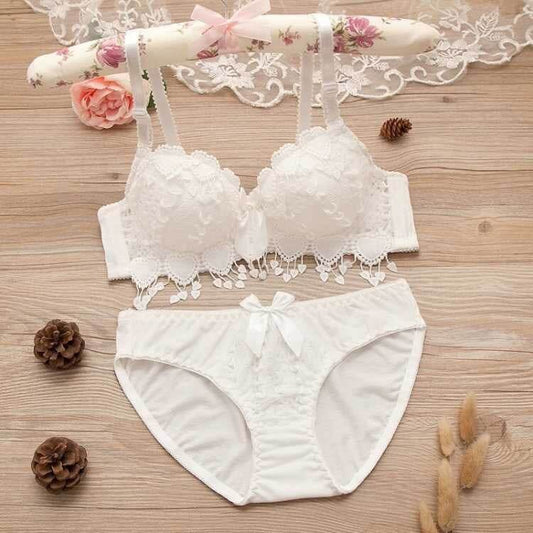 Thin Lace Push Up Adjustable Bra Set - Mubimart