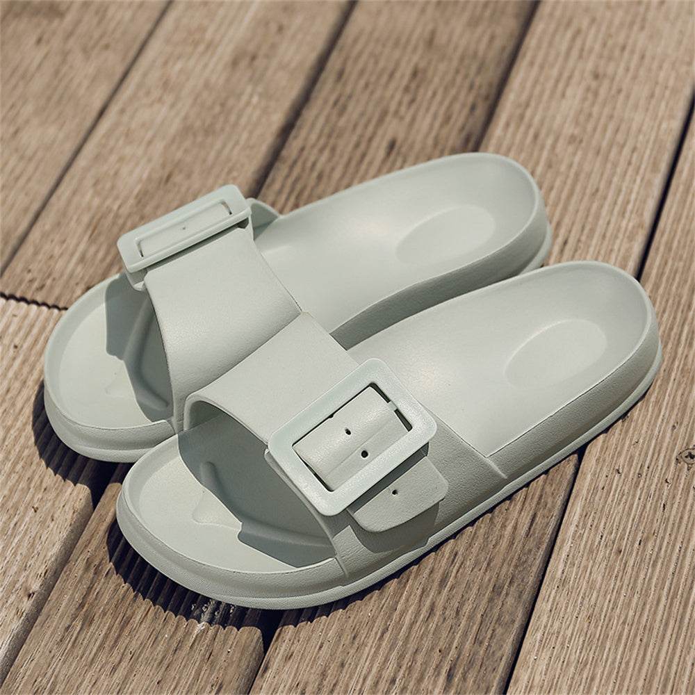 Solid Buckle Home Slippers Summer Non-slip Floor Bathroom Slipper Women Garden House Shoes - Mubimart