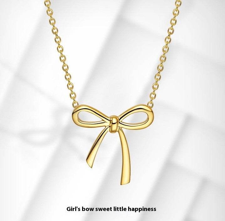 Bow Pendant Color Gold Clavicle Chain - Mubimart