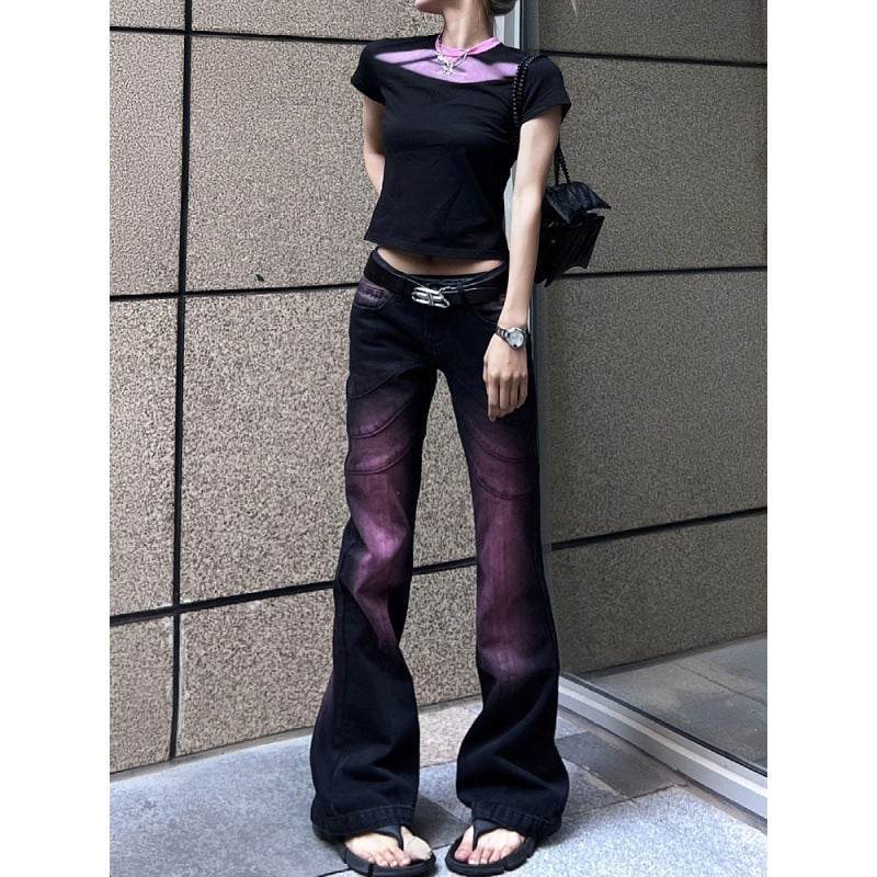 Plus Size Retro Slightly Flared Jeans Women - Mubimart