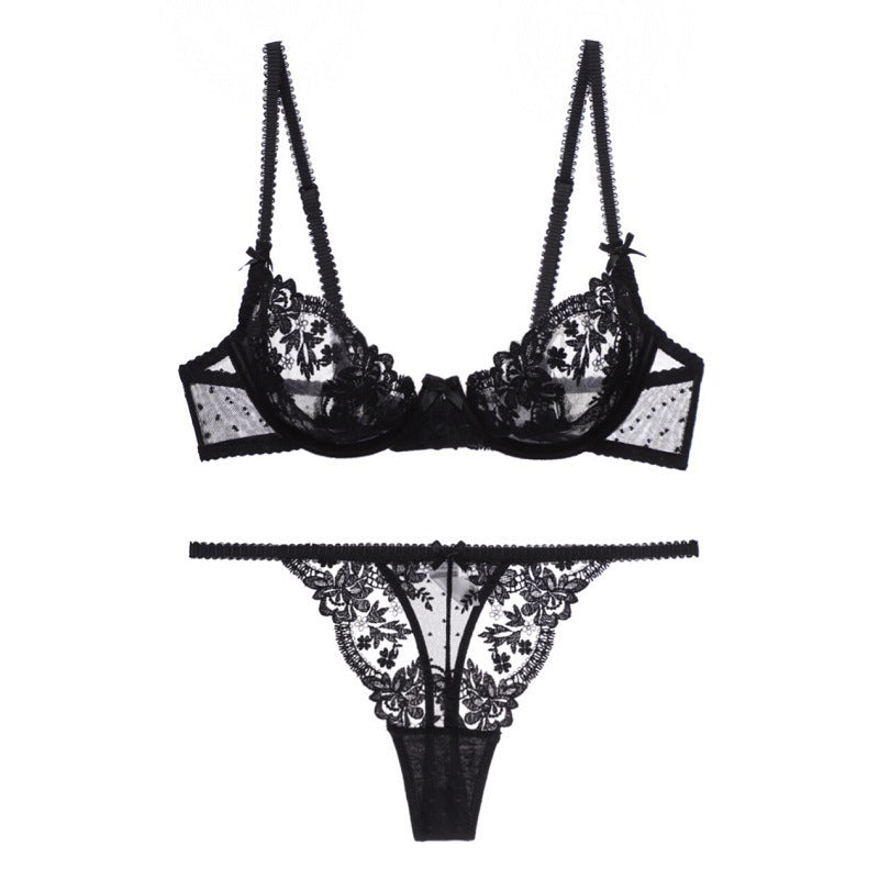 French Lace Cutout Lingerie Bra T Pants Set - Mubimart -  