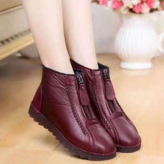 Ankle Boots Women Warm Winter Snow Boots Zipper Flat Shoes - Mubimart