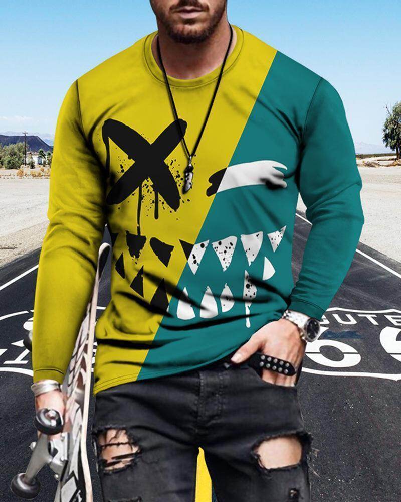 Mens Letter Crew Neck Slim Fit Casual Print T Shirt - Mubimart