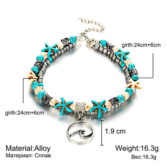 Simplicity Anklets Green Blue Color Star Fish Anklet Women Beach Foot Jewelry Leg Chain Ankle Bracelets Foot Accessory - Mubimart