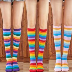 Cotton Colorful Tube Socks Knee Length Rainbow - Mubimart - Knee high socks 