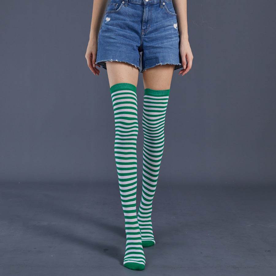 Thin Stripes Stockings Over The Knee Thickened High Tube Ladies Dance Party Performance Socks - Mubimart