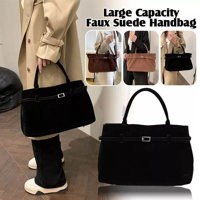 2025 Hot Sale Decorative Design Solid Faux Suede Handbag Large Capacity Casual Tote Bags For Women Tote Design Portable Shoulder Bag - Mubimart