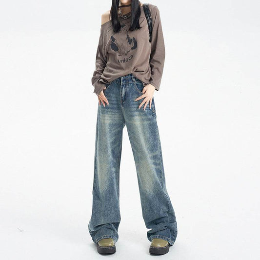 Fashion Retro Wide Leg Jeans For Women - Mubimart