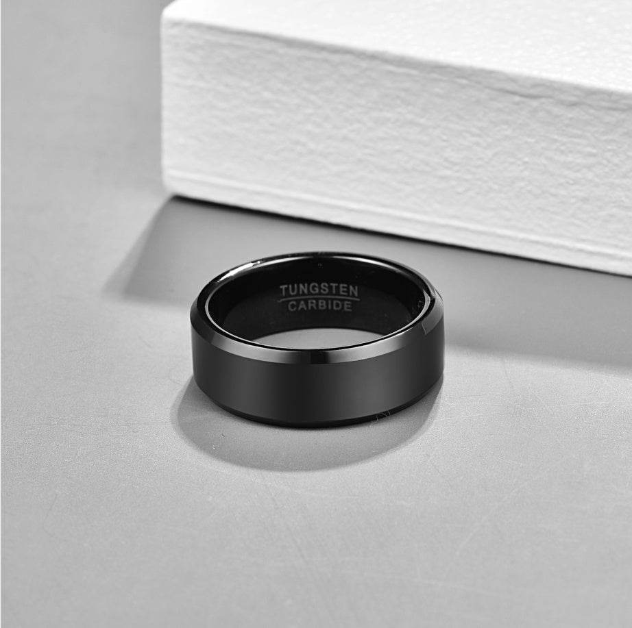 Vnox Black Tungsten Carbide Men's Ring Wedding Engagement - Mubimart