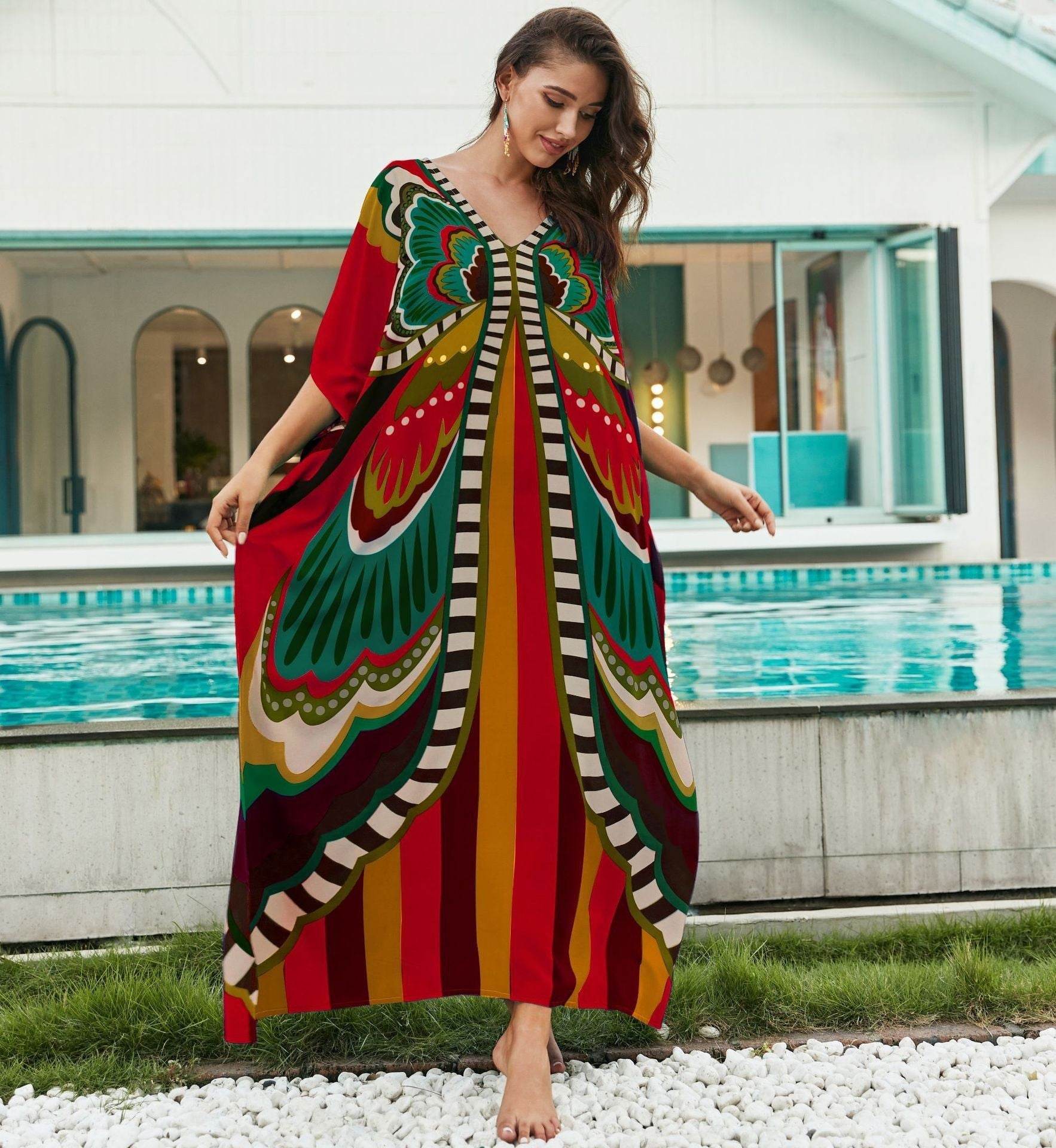 Plus Size Robe Blouse Beach Bikini Vacation Coat Dress Women - Mubimart