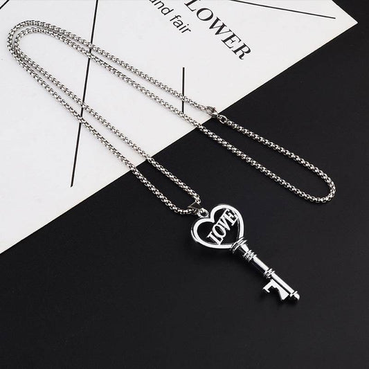 Stainless Steel Necklaces Sweet Heart Key Pendants Choker Chain Korean Fashion Jewelry For Women Jewelry Gifts - Mubimart
