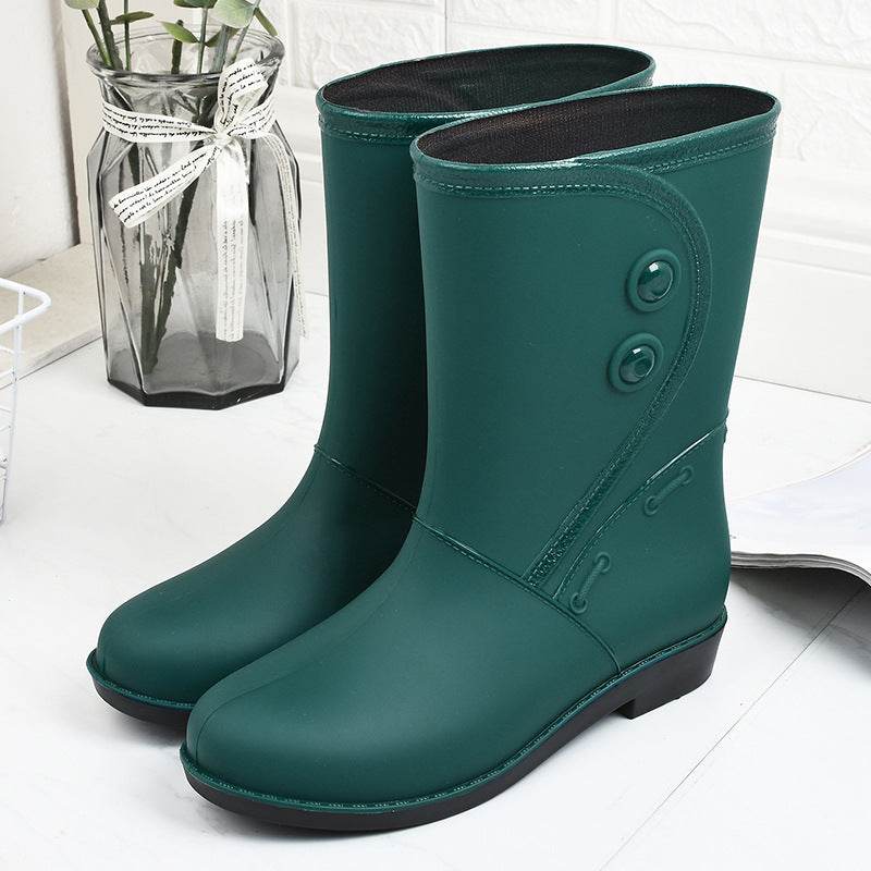 Fashion Velvet Padded Rain Boots Women Warm Knee-high Rain Boots - Mubimart