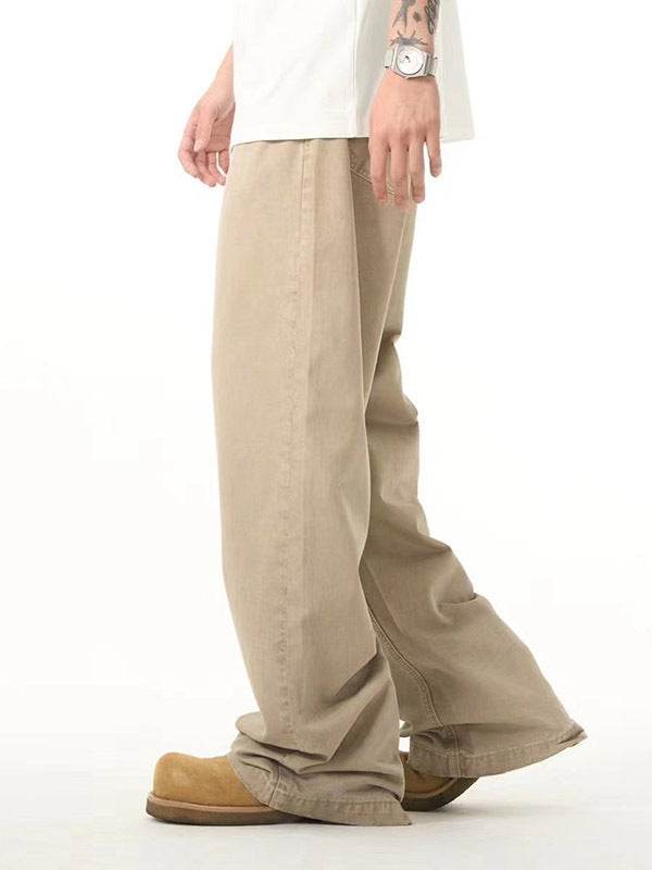 Khaki Casual Pants High Sense Basic Loose Straight-leg Trousers - Mubimart