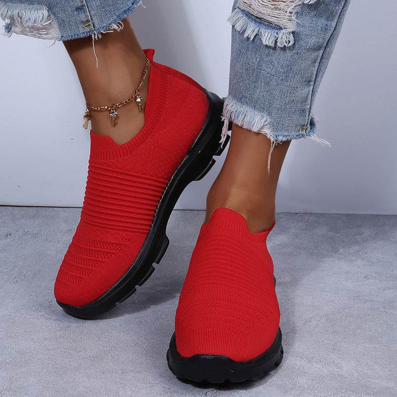 Knit Sock Shoes Women Comfortable Breathable Flats Shoes Walking Running Sneakers - Mubimart