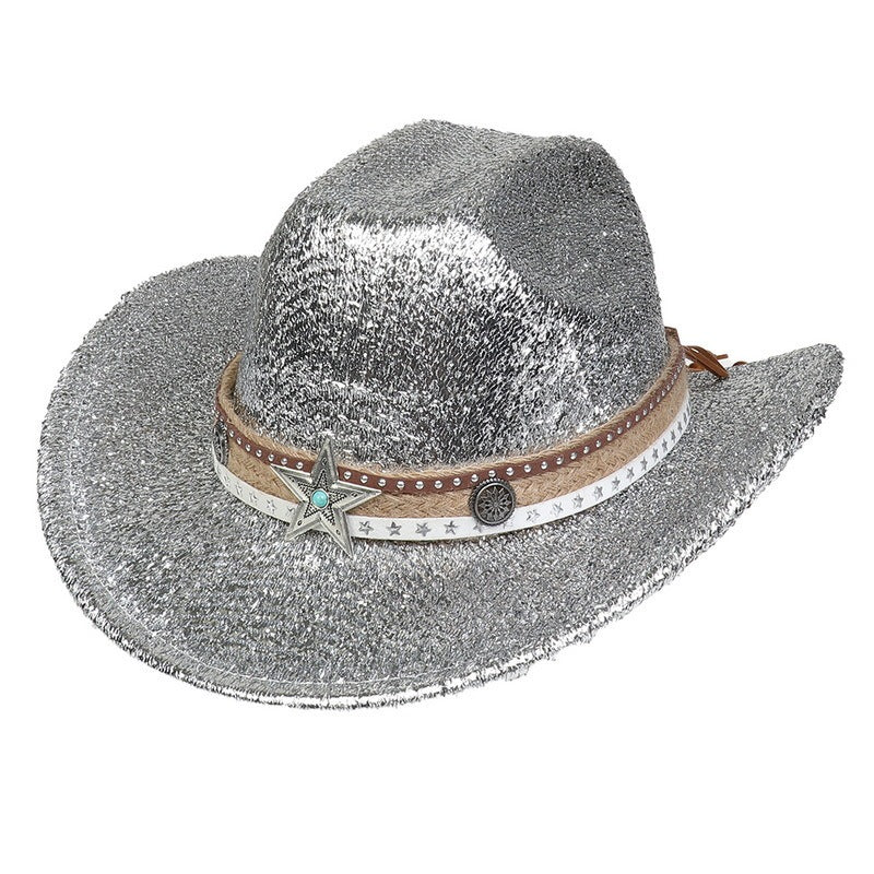 Festival Party Versammlung Silber Western Denim Fedora Hut Filz