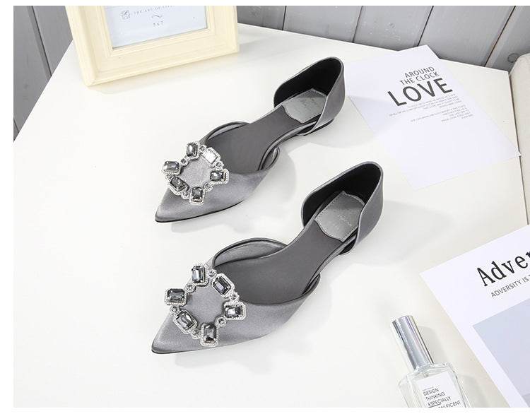 Flat diamond low-top pointed-toe shallow sandals - Mubimart