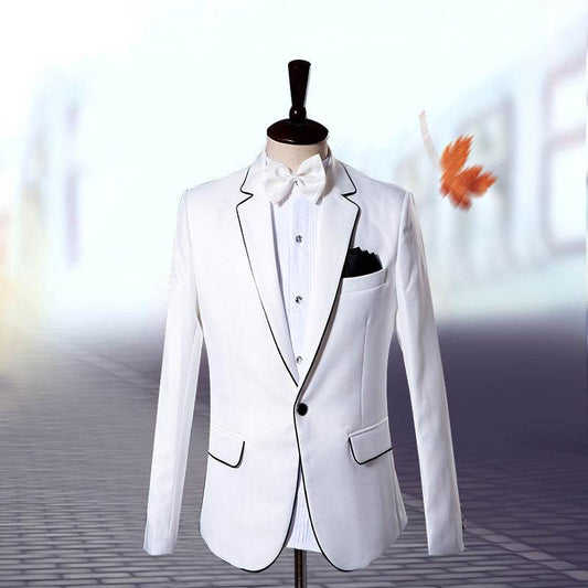 Men Three Piece Black Thin Sided Suit - Mubimart