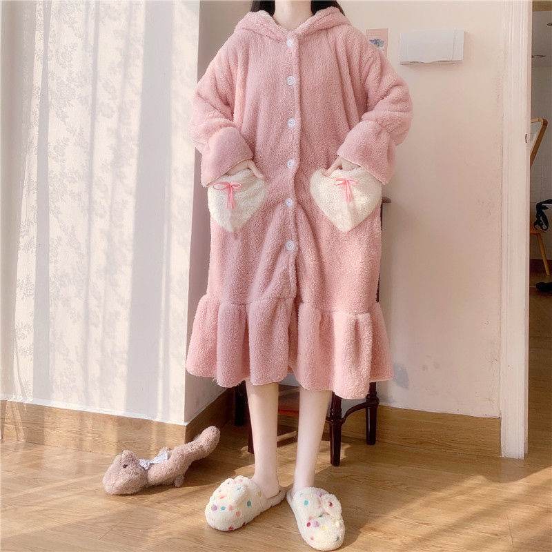 Cute Plus Velvet Padded Nightgown That Can Be Worn Outside - Mubimart