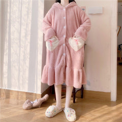 Cute Plus Velvet Padded Nightgown That Can Be Worn Outside - Mubimart - Plus Size Nightgown 