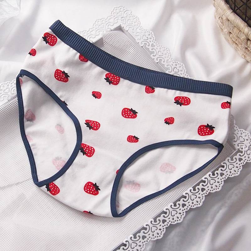 Japanese Style Purplish Blue Strawberry Underwear 5 Pack Women - Mubimart
