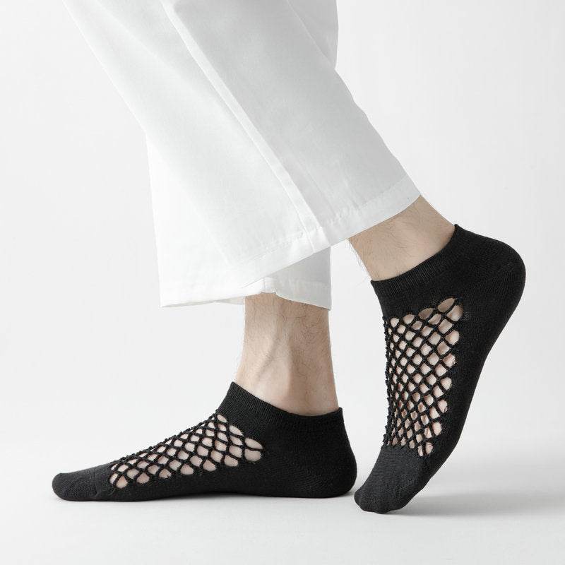 Men's Fashion Solid Color Low-cut Mesh Sweat-absorbing Cotton Socks - Mubimart