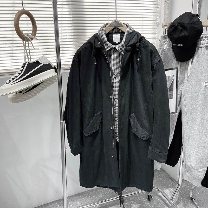 Mens Fake Two-piece Mid-length Trench Coat - Mubimart