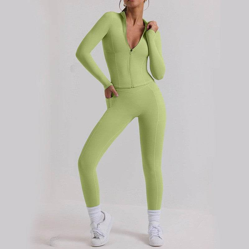 Long Sleeve Top Yoga Trousers Workout Exercise Outfit - Mubimart