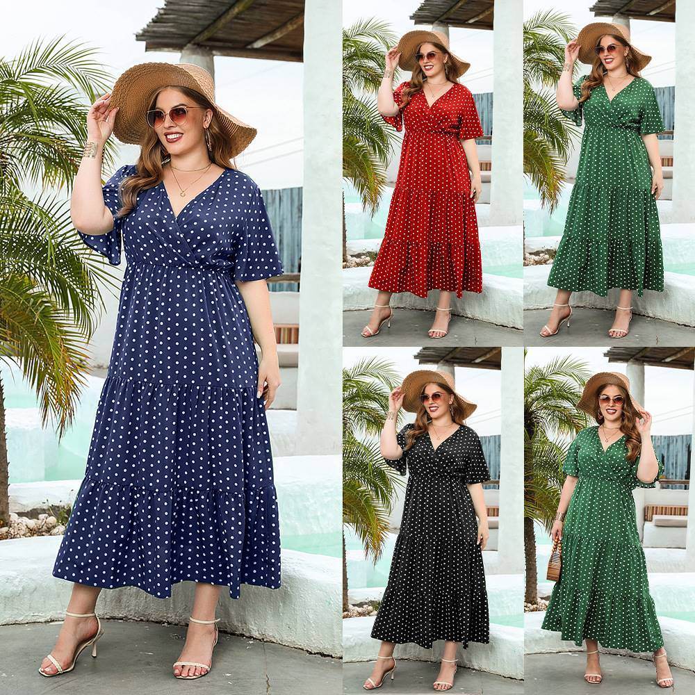 Plus-size Women's Plus-size Polka Dot Casual Holiday Dress - Mubimart