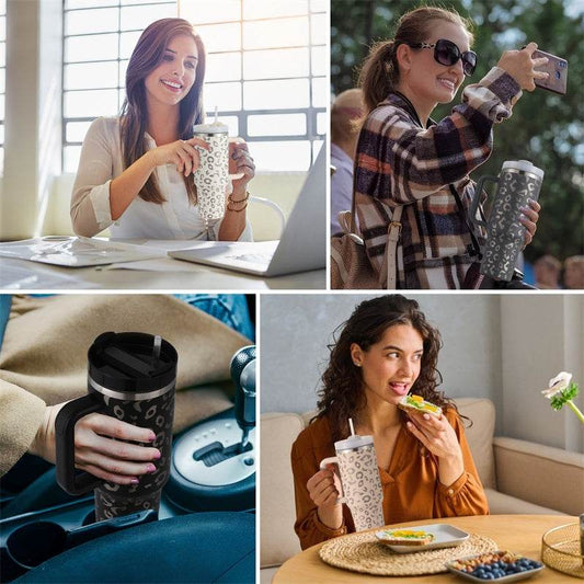 40oz Straw Coffee Mug With Handle Portable Car Stainless Steel Water Bottle Large Capacity Travel Bisphenol A Free Mug - Mubimart
