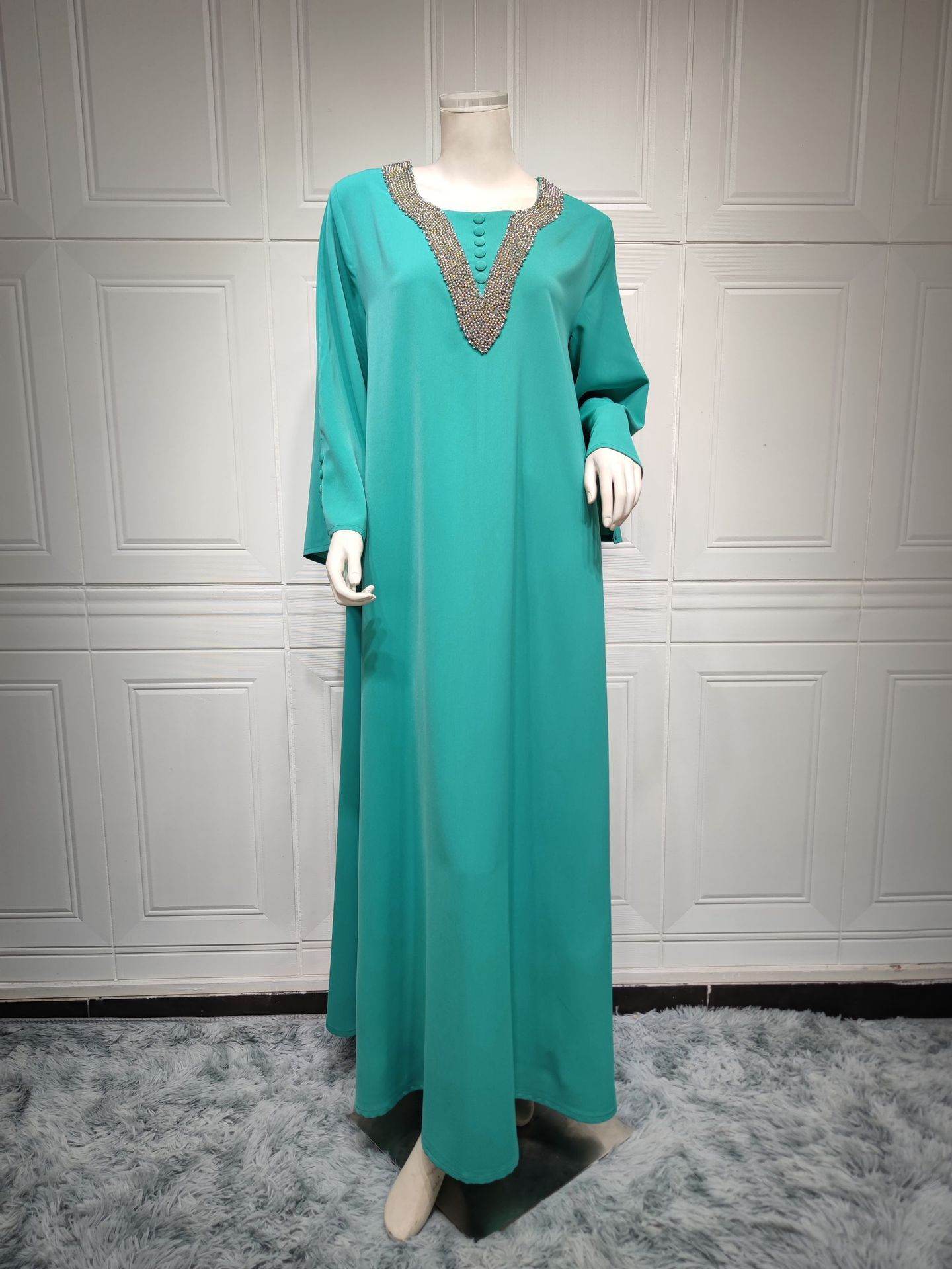 Women's Fashion Plus Size Women Handmade Beaded Rhinestone Dress - Mubimart