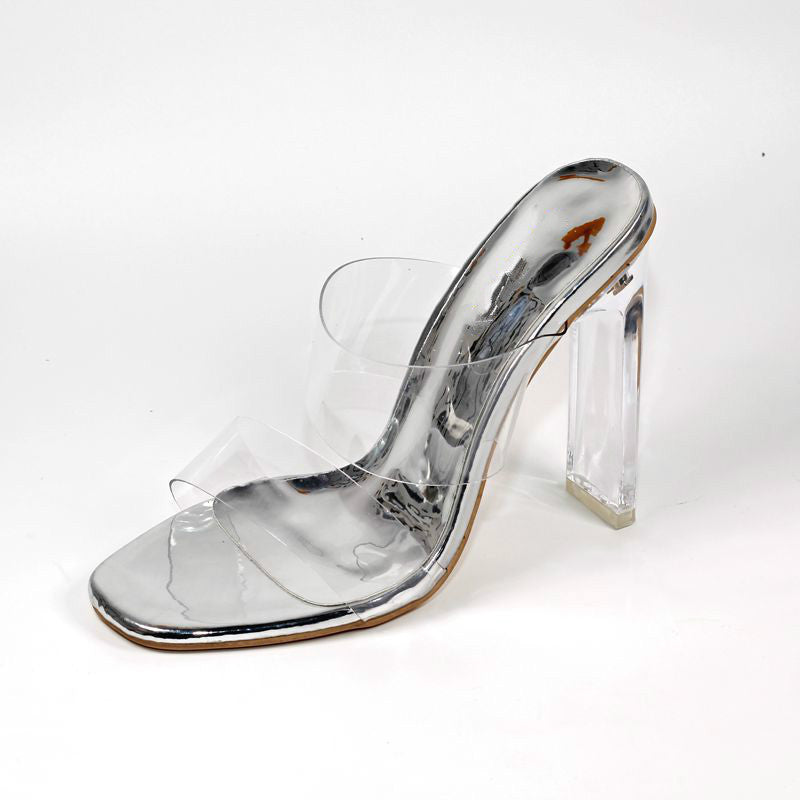 Silver Flat Block High Heel Sandals