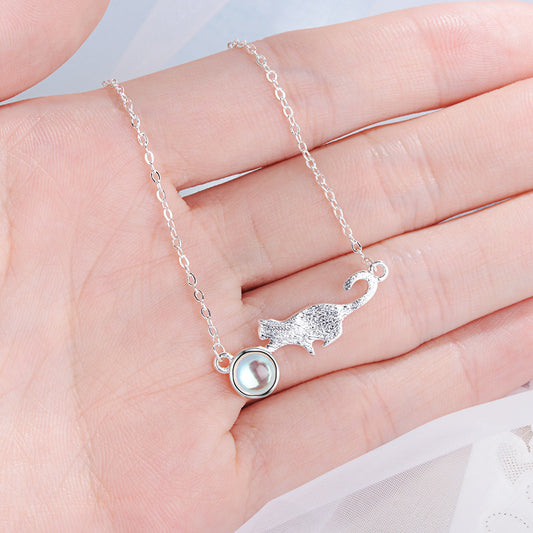 Necklace Female Cute Cat Moonstone