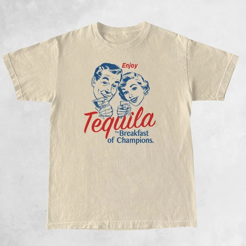 Enjoy Tequila Retro Graphic Tees Women Cute Funny Alcoh - Mubimart -  